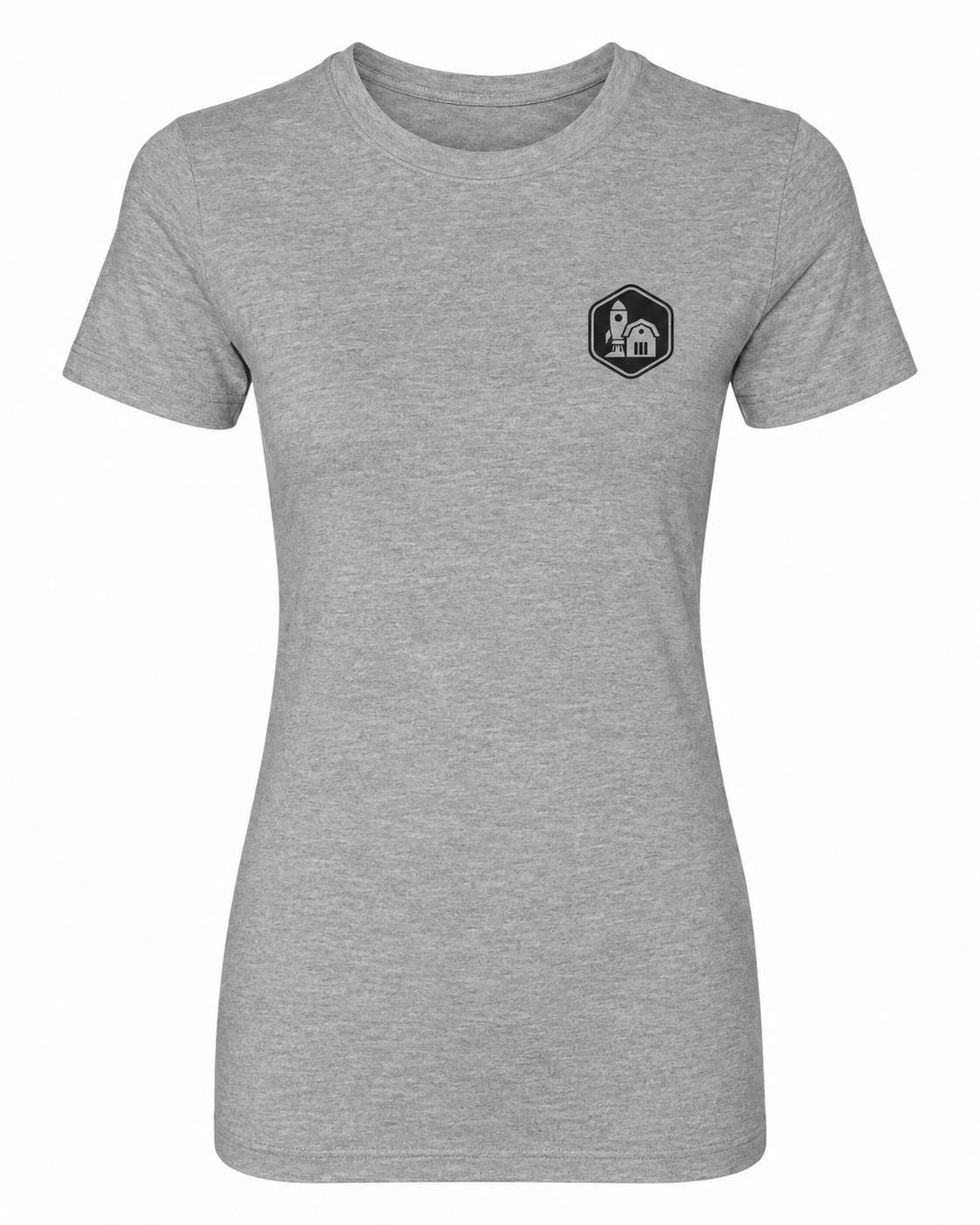 Builders Club ladies tee front — heather grey with black print
