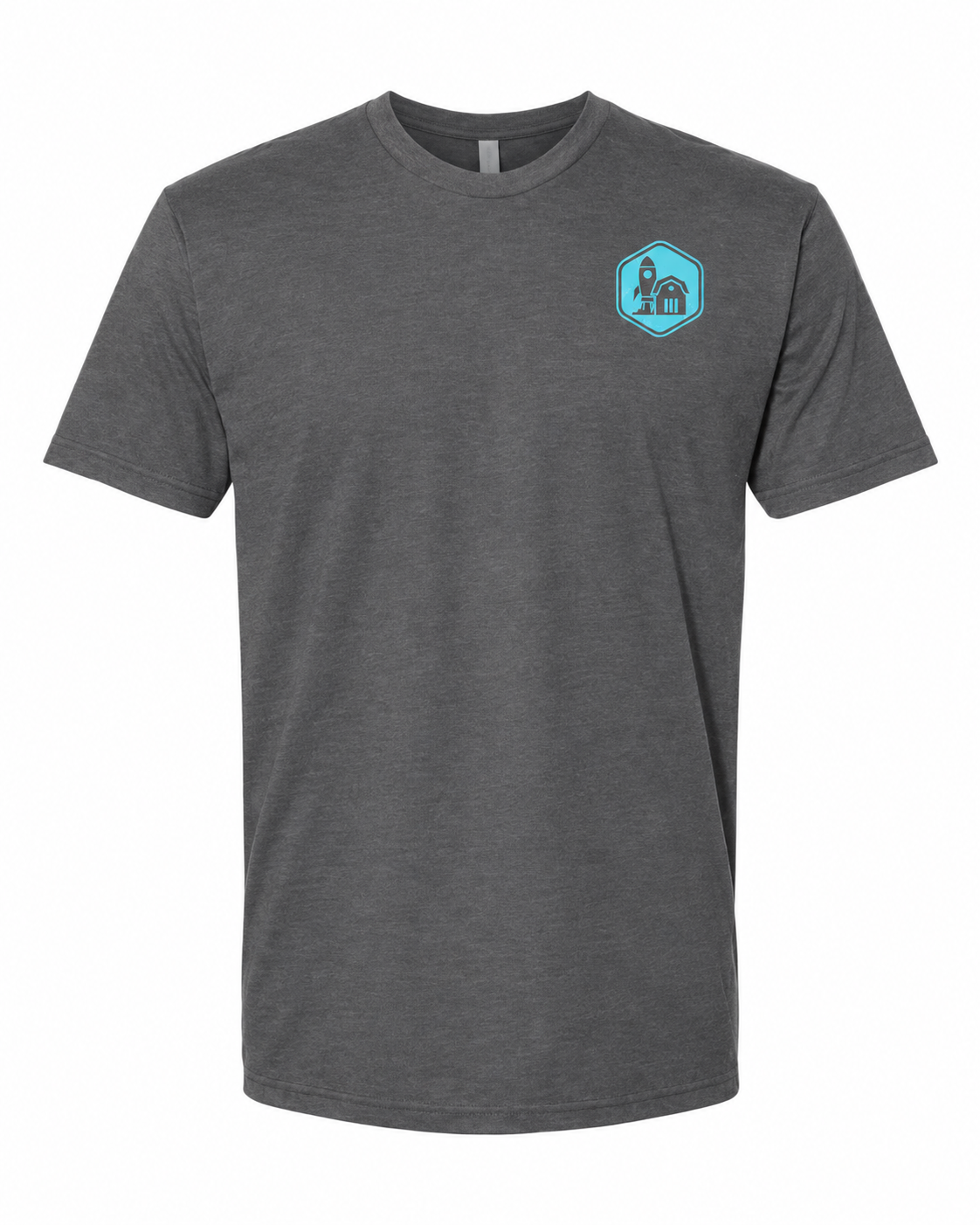 Builders Club unisex tee front — charcoal with turquoise print